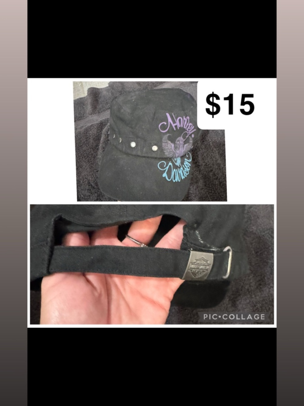 Harley-Davidson Black Cap with Purple & Teal Embroidered Script